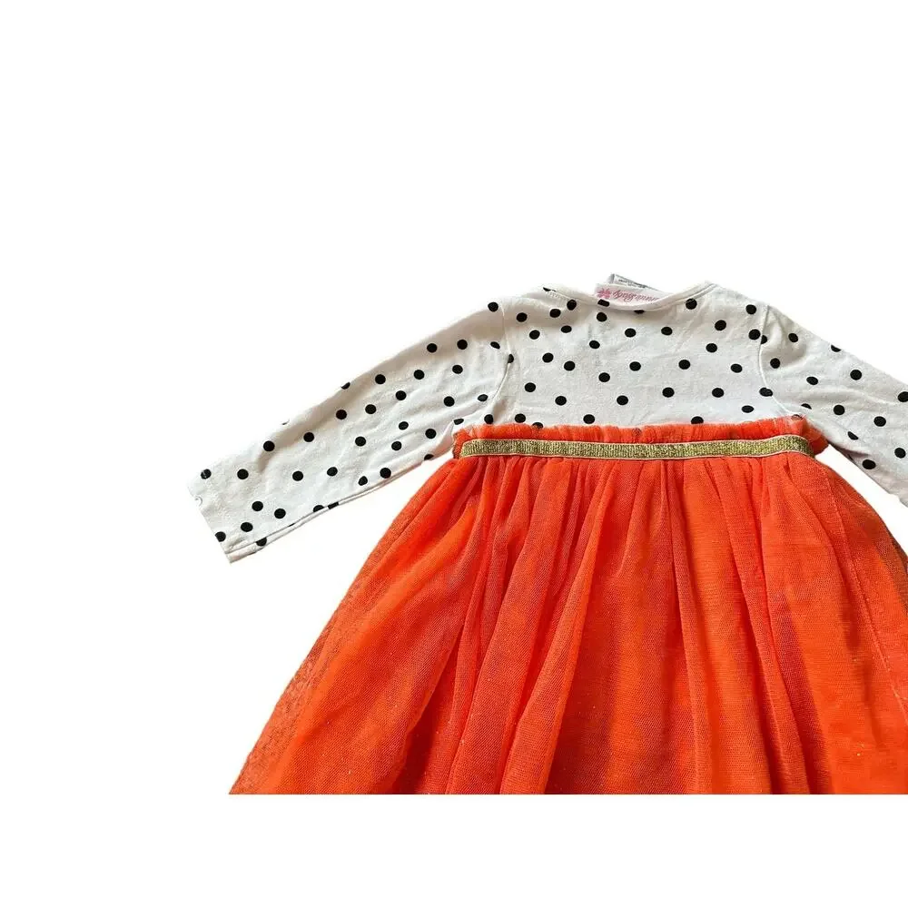 Bonnie Baby Girls 3-6M Orange Black White Halloween Themed Long Sleeve Dress